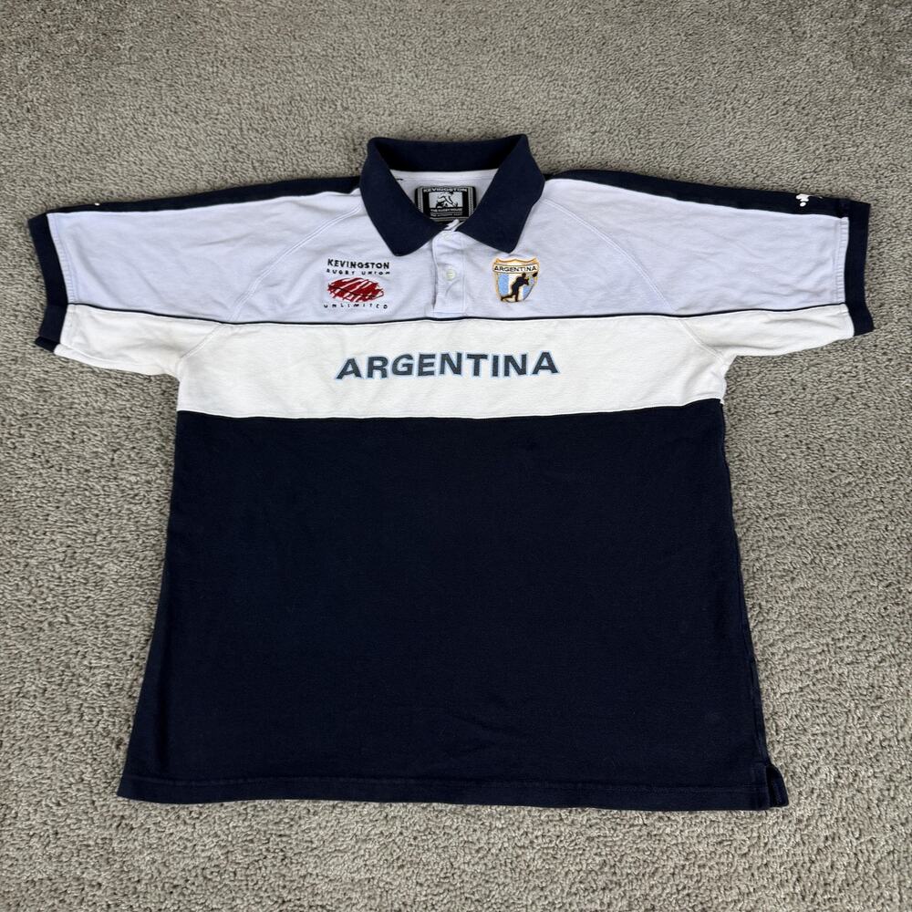 Kevingston Rugby Polo Shirt Mens XL Blue White Argentina Colorblock Crest Logo